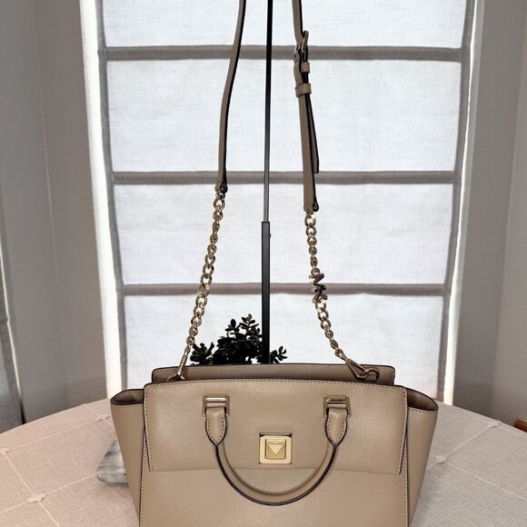 Michael Kors Sylvia Satchel Shoulder Bag - Beige Taupe Leather - Picture 6 of 16